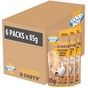 Good Boy Tough & Tasty Chicken Large Knots Natural Dog Treats Long-Lasting Rawhide Alternative Bulk Box 6 x 85g Good Boy Tough & Tasty Chicken Large Knots Natural Dog Treats Long-Lasting Rawhide Alternative Bulk Box 6 x 85g