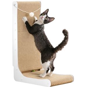 Gimars Thickened L Shape 68cm Cat Scratcher, Cat Scratching Board with Plush & Catnip Balls, Large Size Cardboard Scratcher Wall Mounted, Toys for Protecting Furniture Gimars Thickened L Shape 68cm Cat Scratcher, Cat Scratching Board with Plush & Catnip Balls, Large Size Cardboard Scratcher Wall Mounted, Toys for Protecting Furniture