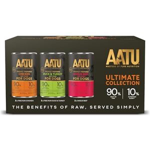 AATU Adult Dog Food Wet Tins Variety Pack (6x400g) Grain Free Recipe with No Artificial Ingredients Good for Low Maintenance Feeding. (Packaging may vary). AATU Adult Dog Food Wet Tins Variety Pack (6x400g) Grain Free Recipe with No Artificial Ingredients Good for Low Maintenance Feeding. (Packaging may vary).