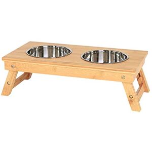 lionto Height-adjustable dog bowl made of robust bamboo, 45 x 23 cm, height 14.5-18.5 cm, double feeding bowl for dogs and cats, 2 dishwasher-safe stainless steel bowls, diameter 15 cm and each 700 ml lionto Height-adjustable dog bowl made of robust bamboo, 45 x 23 cm, height 14.5-18.5 cm, double feeding bowl for dogs and cats, 2 dishwasher-safe stainless steel bowls, diameter 15 cm and each 700 ml