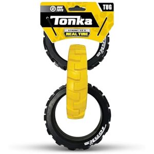 Tonka Nerf Dog Rubber 3-Ring Tug Dog Toy, Lightweight, Durable and Water Resistant, 10.5 Inches, for Medium/Large Breeds, Single Unit, Yellow/Black Tonka Nerf Dog Rubber 3-Ring Tug Dog Toy, Lightweight, Durable and Water Resistant, 10.5 Inches, for Medium/Large Breeds, Single Unit, Yellow/Black