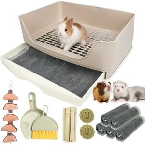 RUBYHOME Oversize Rabbit Litter Box with Drawer, Corner Toilet Box with Grate Potty Trainer, Bigger Pet Pan for Adult Guinea Pigs, Chinchilla, Ferret, Galesaur, Small Animals, 16.9 inch Long (White) RUBYHOME Oversize Rabbit Litter Box with Drawer, Corner Toilet Box with Grate Potty Trainer, Bigger Pet Pan for Adult Guinea Pigs, Chinchilla, Ferret, Galesaur, Small Animals, 16.9 inch Long (White)