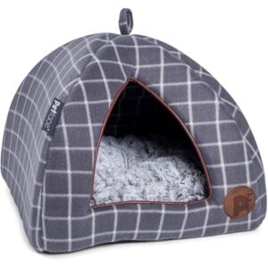 Petface Window Pane Check Igloo Bed, Reversible Faux Fur Fleece Cushion Inside, Grey, 40 x 40 x 35 cm Petface Window Pane Check Igloo Bed, Reversible Faux Fur Fleece Cushion Inside, Grey, 40 x 40 x 35 cm