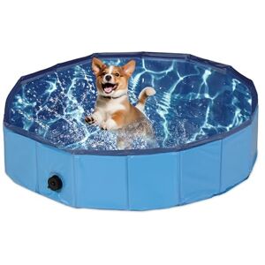 Relaxdays Dog Pool, HxD: 20 x 80 cm, Foldable, with Drain Valve, Pet Swimming Bath for Cooling Off, PVC & MDF, Blue Relaxdays Dog Pool, HxD: 20 x 80 cm, Foldable, with Drain Valve, Pet Swimming Bath for Cooling Off, PVC & MDF, Blue