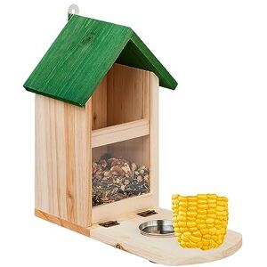 Relaxdays Squirrel Feeder, Wooden, Nut & Seed Silo with Corn Cob Holder, Feeding Platform, Water Bowl, Natural/Green, Wood, 28 x 17 x 28.8 cm Relaxdays Squirrel Feeder, Wooden, Nut & Seed Silo with Corn Cob Holder, Feeding Platform, Water Bowl, Natural/Green, Wood, 28 x 17 x 28.8 cm