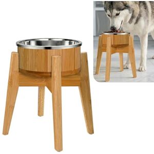 ZPirates Raised Bamboo Dog Bowl for Large Dogs Set of Dish, Stainless Liner and Stand Elevated Single Pet Food Feeder Station Non- Tip-Over ZPirates Raised Bamboo Dog Bowl for Large Dogs Set of Dish, Stainless Liner and Stand Elevated Single Pet Food Feeder Station Non- Tip-Over