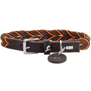 HUNTER Solid Education Cord Dog Collar Dark Brown/Orange Robust Cowhide Leather Hand-Braided Made in Germany Size 40 HUNTER Solid Education Cord Dog Collar Dark Brown/Orange Robust Cowhide Leather Hand-Braided Made in Germany Size 40