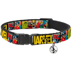 Buckle-Down Marvel Comic Cat Collar - Black Yellow 8-12 Inches - Cat Collar Buckle-Down Marvel Comic Cat Collar - Black Yellow 8-12 Inches - Cat Collar