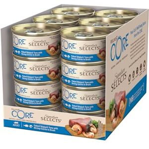 Wellness CORE Signature Selects, 24 x 79g, Flaked Skipjack Tuna & Shrimps, Wet Cat Food, Delicious Flakes in Broth, All-Natural, Grain-Free, High Meat Content, Protein-Rich, No Added Sugar Wellness CORE Signature Selects, 24 x 79g, Flaked Skipjack Tuna & Shrimps, Wet Cat Food, Delicious Flakes in Broth, All-Natural, Grain-Free, High Meat Content, Protein-Rich, No Added Sugar
