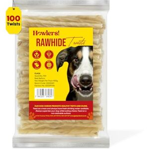 HOWLERS Natural 13cm Pack of 100 Dog Chew Rawhide Twists Natural Dog Chews Stick For All Dogs Delicious Dog Chew Sticks For Your Furry Friend HOWLERS Natural 13cm Pack of 100 Dog Chew Rawhide Twists Natural Dog Chews Stick For All Dogs Delicious Dog Chew Sticks For Your Furry Friend