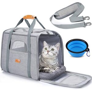 Morpilot Cat Carrier Airline Approved, Top Opening Portable Dog Bag with Breathable Mesh/Removable Mat, Adjustable Shoulder Strap & Bowl, Foldable Travel Cage, L, Light Grey (Max 9kg) Morpilot Cat Carrier Airline Approved, Top Opening Portable Dog Bag with Breathable Mesh/Removable Mat, Adjustable Shoulder Strap & Bowl, Foldable Travel Cage, L, Light Grey (Max 9kg)