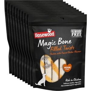 Rosewood Magic Bone Filled Twists for Dogs Chicken and Peanut Butter Flavour Dog Treats, Rawhide Free, Medium Sized Dog Chews for Small, Medium and Large Dogs, 6pc (Case of 10 x 195g) Rosewood Magic Bone Filled Twists for Dogs Chicken and Peanut Butter Flavour Dog Treats, Rawhide Free, Medium Sized Dog Chews for Small, Medium and Large Dogs, 6pc (Case of 10 x 195g)