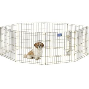 MidWest Homes for Pets Folding Metal Dog Exercise Pen and Pet Playpen with Door, Includes Grounding Stakes and Provides 1.5 Meters of Play Space, 61cm Tall, Gold Zinc MidWest Homes for Pets Folding Metal Dog Exercise Pen and Pet Playpen with Door, Includes Grounding Stakes and Provides 1.5 Meters of Play Space, 61cm Tall, Gold Zinc