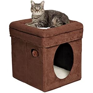 MidWest Homes for Pets Feline Nuvo Curious Cat Cube, Foldable Pet Hideout with Toy, Bolstered Bed Top, Faux Brown Suede, Synthetic Sheepskin MidWest Homes for Pets Feline Nuvo Curious Cat Cube, Foldable Pet Hideout with Toy, Bolstered Bed Top, Faux Brown Suede, Synthetic Sheepskin