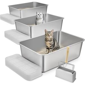 VEVOR Cat Litter Box, 8 inches Deep, XL Extra Large Stainless Steel Cat Litter Box with Scoop, Wide Filtering Foot Board & High Sides, Enclosed Odor-Free Easy-to-Clean Litter Box, Fit for Big Cats VEVOR Cat Litter Box, 8 inches Deep, XL Extra Large Stainless Steel Cat Litter Box with Scoop, Wide Filtering Foot Board & High Sides, Enclosed Odor-Free Easy-to-Clean Litter Box, Fit for Big Cats