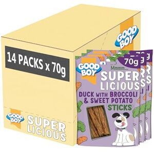 Good Boy Superlicious Duck, Broccoli & Sweet Potato Sticks Natural Dog Treats Low Fat Training Treats Bulk Box 14 x 70g Good Boy Superlicious Duck, Broccoli & Sweet Potato Sticks Natural Dog Treats Low Fat Training Treats Bulk Box 14 x 70g