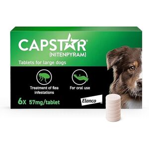 Capstar Flea Tablets, Fast Acting Flea Treatment For Medium To Large Dogs (11.5kg 57kg), 6 x 57 mg Tablet, Starts Working In 15-30 Mins, Kills Adult Fleas In 6 Hours, Fuss Free Edible Tablets Capstar Flea Tablets, Fast Acting Flea Treatment For Medium To Large Dogs (11.5kg 57kg), 6 x 57 mg Tablet, Starts Working In 15-30 Mins, Kills Adult Fleas In 6 Hours, Fuss Free Edible Tablets