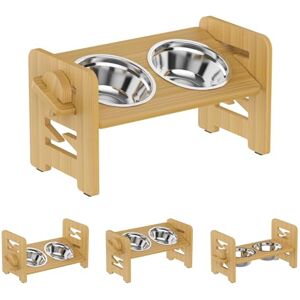 MOXYOY Raised Dog Bowl, 6 Height Adjustable Dog Bowl Holder, Durable Bamboo Bowl Holder Comes with 2 Stainless Steel Dog Food Bowls, Elevated Dog Bowls for Small Dogs and Cats MOXYOY Raised Dog Bowl, 6 Height Adjustable Dog Bowl Holder, Durable Bamboo Bowl Holder Comes with 2 Stainless Steel Dog Food Bowls, Elevated Dog Bowls for Small Dogs and Cats