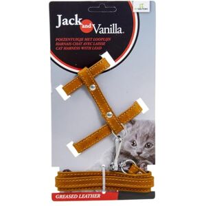 JACK AND VANILLA , Leather Cat Harness with Leash, Adjustable for Optimal Comfort, Stylish Cognac Design, Size 10 mm x 100 cm, Fat Leather Model, Accessory JACK AND VANILLA , Leather Cat Harness with Leash, Adjustable for Optimal Comfort, Stylish Cognac Design, Size 10 mm x 100 cm, Fat Leather Model, Accessory