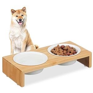Relaxdays Pet Feeding Station, 2X Dog, Bamboo Wood Stand, Ceramic Bowls, Each 270ml Volume Capacity, Natural/White, 6 x 29 x 13.5 cm Relaxdays Pet Feeding Station, 2X Dog, Bamboo Wood Stand, Ceramic Bowls, Each 270ml Volume Capacity, Natural/White, 6 x 29 x 13.5 cm