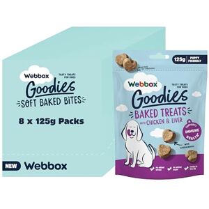Webbox Goodies Baked Dog Treats, Chicken with Liver Supports Immunity Health with Antioxidants, Puppy-Friendly, Made in the UK (8 x 125g Packs) Webbox Goodies Baked Dog Treats, Chicken with Liver Supports Immunity Health with Antioxidants, Puppy-Friendly, Made in the UK (8 x 125g Packs)