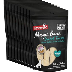 Rosewood Magic Bone Dental Twists for Dogs Chicken and Peanut Butter Flavour Dog Treats, Rawhide Free, Medium Sized Dog Chews for Small, Medium and Large Dogs, 4pc (Case of 10 x 120g) Rosewood Magic Bone Dental Twists for Dogs Chicken and Peanut Butter Flavour Dog Treats, Rawhide Free, Medium Sized Dog Chews for Small, Medium and Large Dogs, 4pc (Case of 10 x 120g)