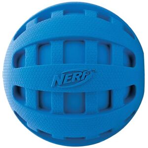 Nerf Dog Rubber Ball Dog Toy with Checkered Squeaker, Lightweight, Durable and Water Resistant, 4 Inch Diameter for Medium/Large Breeds, Single Unit, Blue Nerf Dog Rubber Ball Dog Toy with Checkered Squeaker, Lightweight, Durable and Water Resistant, 4 Inch Diameter for Medium/Large Breeds, Single Unit, Blue
