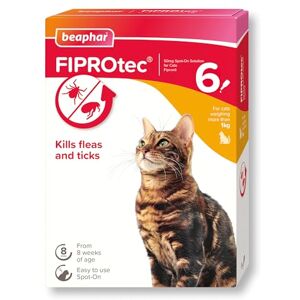 Beaphar FIPROtec Spot-On for Cats Kills Fleas & Ticks Vet Strength Treatment Easy to Apply Suitable for Cats & Kittens from 8 Weeks of Age, Weighing more than 1kg 6 Pipettes Beaphar FIPROtec Spot-On for Cats Kills Fleas & Ticks Vet Strength Treatment Easy to Apply Suitable for Cats & Kittens from 8 Weeks of Age, Weighing more than 1kg 6 Pipettes