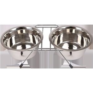 Patapalooza Stainless steel double bowl with metal shelf, ideal for pets, durable and easy to clean food and water. Patapalooza Stainless steel double bowl with metal shelf, ideal for pets, durable and easy to clean food and water.
