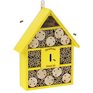 Relaxdays Insect Hotel, Nesting Aid for Wild Bees, HWD: 38x29x9 cm, Honeybees for Garden & Balcony, Yellow, Wood Relaxdays Insect Hotel, Nesting Aid for Wild Bees, HWD: 38x29x9 cm, Honeybees for Garden & Balcony, Yellow, Wood