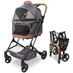 WONDERFOLD P2 Pet Stroller for Dogs and Cats Featuring Removable Carrier, Snap-Lock Canopy with Mesh Windows, One-Step Rear Brakes, and Easy Folding, Glacier Grey WONDERFOLD P2 Pet Stroller for Dogs and Cats Featuring Removable Carrier, Snap-Lock Canopy with Mesh Windows, One-Step Rear Brakes, and Easy Folding, Glacier Grey