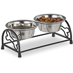Relaxdays Set Ornate Iron Holder, Stand Dogs & Cats, 2 Stainless Steel Bowls, Pet Bar, Black/Silver, je 300 ml Relaxdays Set Ornate Iron Holder, Stand Dogs & Cats, 2 Stainless Steel Bowls, Pet Bar, Black/Silver, je 300 ml