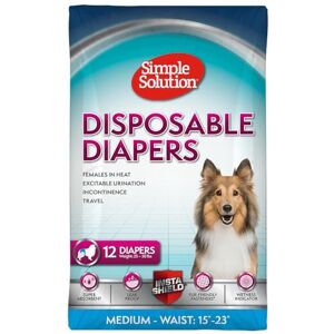 Simple Solution Disposable Dog Diapers for Female Dogs, True Fit, Absorbent, Leak Proof with Wetness Indicator, Puppy & Doggie Period Pad and Pee Diaper, for Medium Pets, 15-23 Inch Waist, 12 Count Simple Solution Disposable Dog Diapers for Female Dogs, True Fit, Absorbent, Leak Proof with Wetness Indicator, Puppy & Doggie Period Pad and Pee Diaper, for Medium Pets, 15-23 Inch Waist, 12 Count