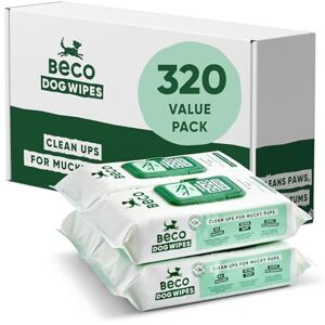 Beco Dog Wipes 4 Packs of 80, Unscented, For Paws, Body and Bum, Plant-Based Grooming Wipes Beco Dog Wipes 4 Packs of 80, Unscented, For Paws, Body and Bum, Plant-Based Grooming Wipes