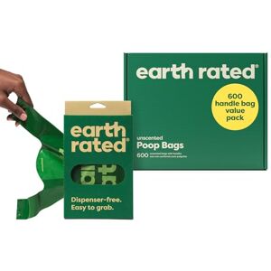 Earth Rated Dog Poo Bags with Handles Value Pack, Easy Tie and Guaranteed Leakproof, Unscented, 600 Handle Bags Earth Rated Dog Poo Bags with Handles Value Pack, Easy Tie and Guaranteed Leakproof, Unscented, 600 Handle Bags