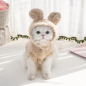 Selena Cat Bunny Ears Costume Cute Dog Kitten Hoodies Sweater Rabbit Ears Puppy Pet Apparel (Large,Beige) Selena Cat Bunny Ears Costume Cute Dog Kitten Hoodies Sweater Rabbit Ears Puppy Pet Apparel (Large,Beige)