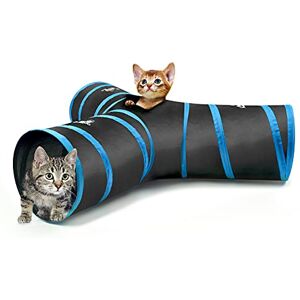 Pawaboo Cat Toys 3-Way Collapsible Cat Tunnel Tube (25x40cm) with Balls and Bells for Kittens & Small Animals, Blue Pawaboo Cat Toys 3-Way Collapsible Cat Tunnel Tube (25x40cm) with Balls and Bells for Kittens & Small Animals, Blue