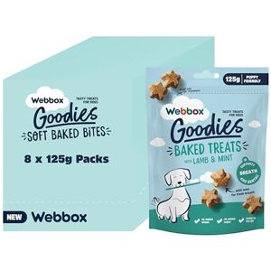 Webbox Goodies Baked Dog Treats, Lamb with Mint Supports Dental Health & Fresh Breath, Puppy-Friendly, Made in the UK (8 x 125g Packs) Webbox Goodies Baked Dog Treats, Lamb with Mint Supports Dental Health & Fresh Breath, Puppy-Friendly, Made in the UK (8 x 125g Packs)
