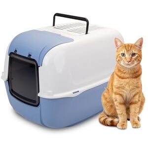 Ferplast Hooded Cat Litter Tray Box, PRIMA Cat Toilet Box with Door and 2 Activated Carbon Filters against bad odors, 39,5 x 52,5 x 38 cm., light blue Ferplast Hooded Cat Litter Tray Box, PRIMA Cat Toilet Box with Door and 2 Activated Carbon Filters against bad odors, 39,5 x 52,5 x 38 cm., light blue