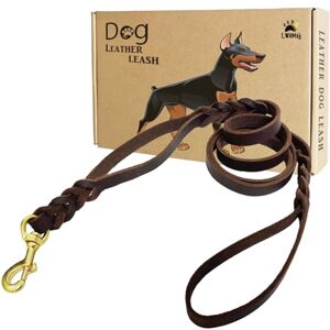 LWBMG Double Handle Leather Dog Leash 6 Foot Heavy Duty Dog Leash with Traffic Handle Braided Leather Lead for Small Medium Large Dogs LWBMG Double Handle Leather Dog Leash 6 Foot Heavy Duty Dog Leash with Traffic Handle Braided Leather Lead for Small Medium Large Dogs