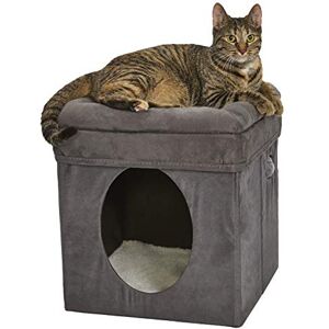 MidWest Homes for Pets New World Cat Cube, 39.4 x 39.4 x 42 cm, Foldable Cat Hideout with Toy, Bolstered Bed Top, Faux Gray Suede, Synthetic Sheepskin Bedding MidWest Homes for Pets New World Cat Cube, 39.4 x 39.4 x 42 cm, Foldable Cat Hideout with Toy, Bolstered Bed Top, Faux Gray Suede, Synthetic Sheepskin Bedding