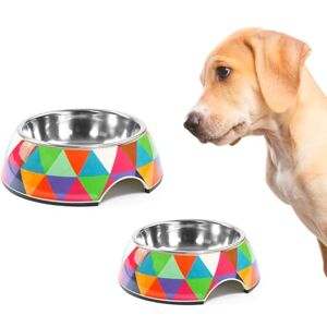 Record Crystal Dog Bowl – Stainless Steel and Melamine – Equipped with Non-Slip Rubber Pads – Size Ø 17.5 cm – Capacity 350 ml – Geometric Pattern with Multicolour Triangles Record Crystal Dog Bowl – Stainless Steel and Melamine – Equipped with Non-Slip Rubber Pads – Size Ø 17.5 cm – Capacity 350 ml – Geometric Pattern with Multicolour Triangles