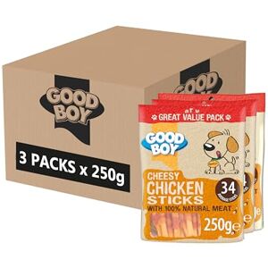 Good Boy Cheesy Chicken Sticks Natural Dog Treats Low Fat Rawhide Free Recipe Bulk Box 3 x 250g Good Boy Cheesy Chicken Sticks Natural Dog Treats Low Fat Rawhide Free Recipe Bulk Box 3 x 250g