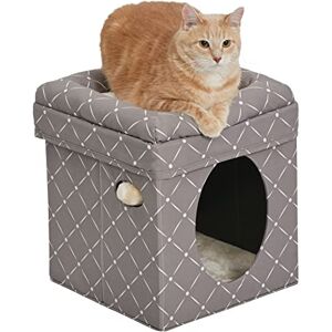 MidWest Homes for Pets Feline Nuvo Curious Cat Cube, Foldable Cat Hideout with Toy, Bolstered Bed Top, Mushroom Diamond, Faux Fur MidWest Homes for Pets Feline Nuvo Curious Cat Cube, Foldable Cat Hideout with Toy, Bolstered Bed Top, Mushroom Diamond, Faux Fur