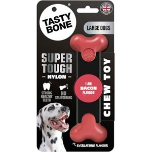 Tasty Bone TastyBone Nylon Dog Chew Toy for Large Dogs (Bacon) Indestructible for Aggressive Chewers, Everlasting Flavour, Strong Healthy Teeth, Made in the UK Tasty Bone TastyBone Nylon Dog Chew Toy for Large Dogs (Bacon) Indestructible for Aggressive Chewers, Everlasting Flavour, Strong Healthy Teeth, Made in the UK