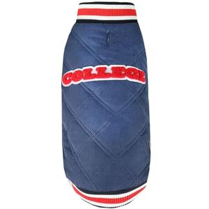 Record College Dog Coat, Quilted and Padded Coat with Leash Hole, Velcro Closure and Adjustable Elastic Bands for Practicality Blue/Red, 2XS Back Length 25cm Record College Dog Coat, Quilted and Padded Coat with Leash Hole, Velcro Closure and Adjustable Elastic Bands for Practicality Blue/Red, 2XS Back Length 25cm