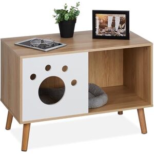 Relaxdays Cat Cabinet, Entrance, Wooden Cupboard Design, Litter Box, Pet House, HxWxD: 50 x 75 x 40 cm, Natural/White, Fibreboard Relaxdays Cat Cabinet, Entrance, Wooden Cupboard Design, Litter Box, Pet House, HxWxD: 50 x 75 x 40 cm, Natural/White, Fibreboard