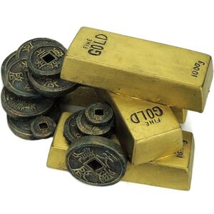 CLASSIC Small Gold Bars with Coins Aquarium Ornaments 180mm CLASSIC Small Gold Bars with Coins Aquarium Ornaments 180mm