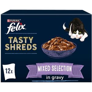 Felix Tasty Shreds Mixed Selection in Gravy Cat Food 12x80g, Pack of 4 Felix Tasty Shreds Mixed Selection in Gravy Cat Food 12x80g, Pack of 4