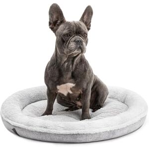 lionto Dog basket round in donut shape, Ø 65 cm, pet cushion for dogs & cats with washable cover & anti-slip nubs, cuddly dog bed made of oxford linen & plush, grey lionto Dog basket round in donut shape, Ø 65 cm, pet cushion for dogs & cats with washable cover & anti-slip nubs, cuddly dog bed made of oxford linen & plush, grey